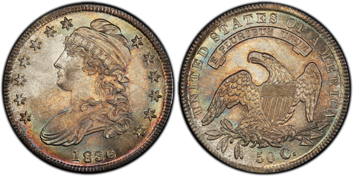 1836 Capped Bust Half Dollar. Lettered Edge. O-113.  MS-66+ (PCGS).